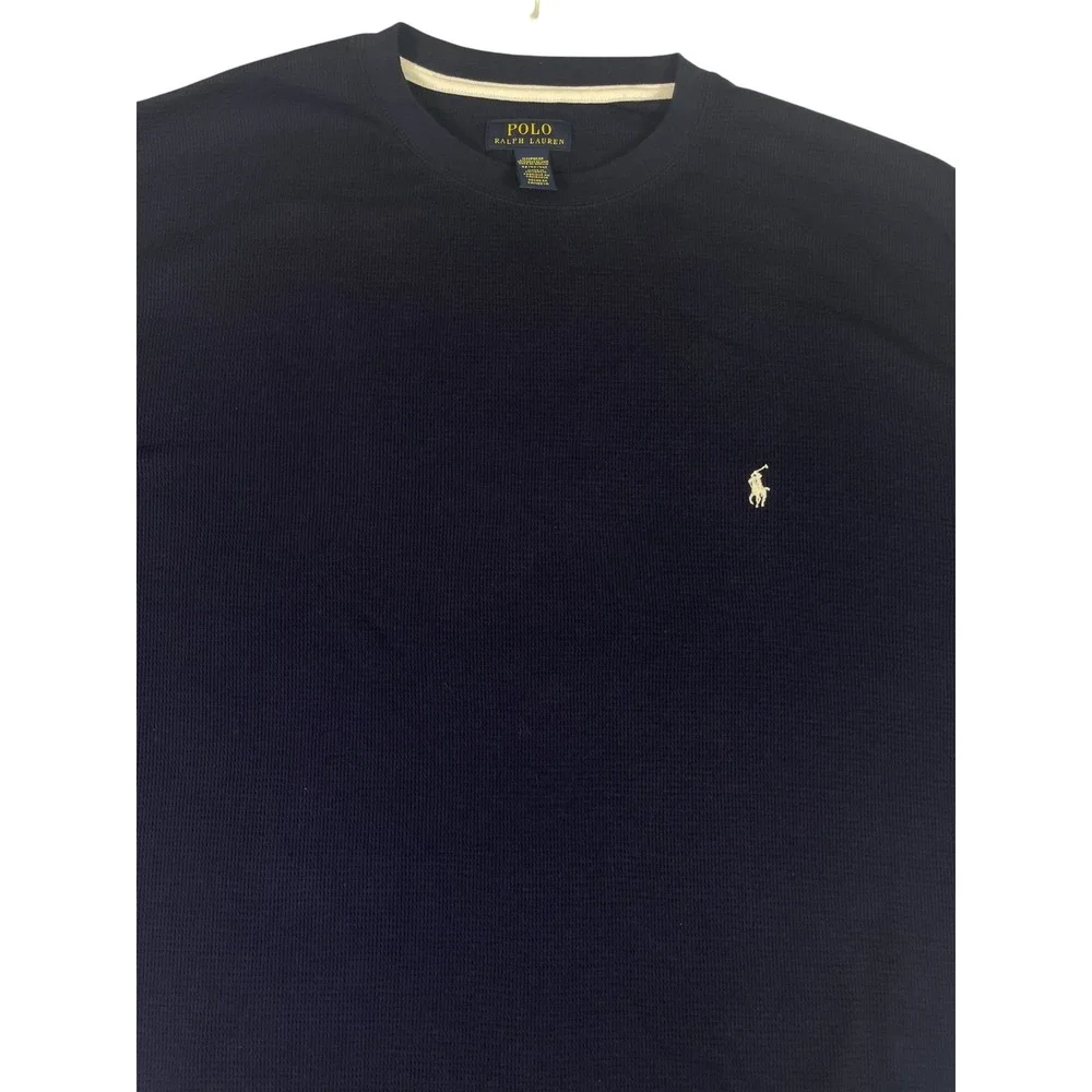 Polo‎ Ralph Lauren Sleepwear Shirt Men 4X Navy Blue Logo Waffle Knit 3/4 Sleeve
